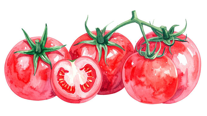 Watercolor tomatoes ripe vegetable hand drawn food illustration Illustration Tomaten